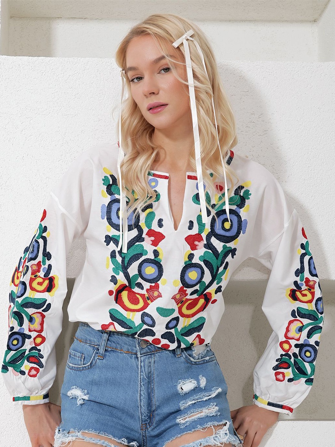 

Trend Alacati stili Floral Top, Na