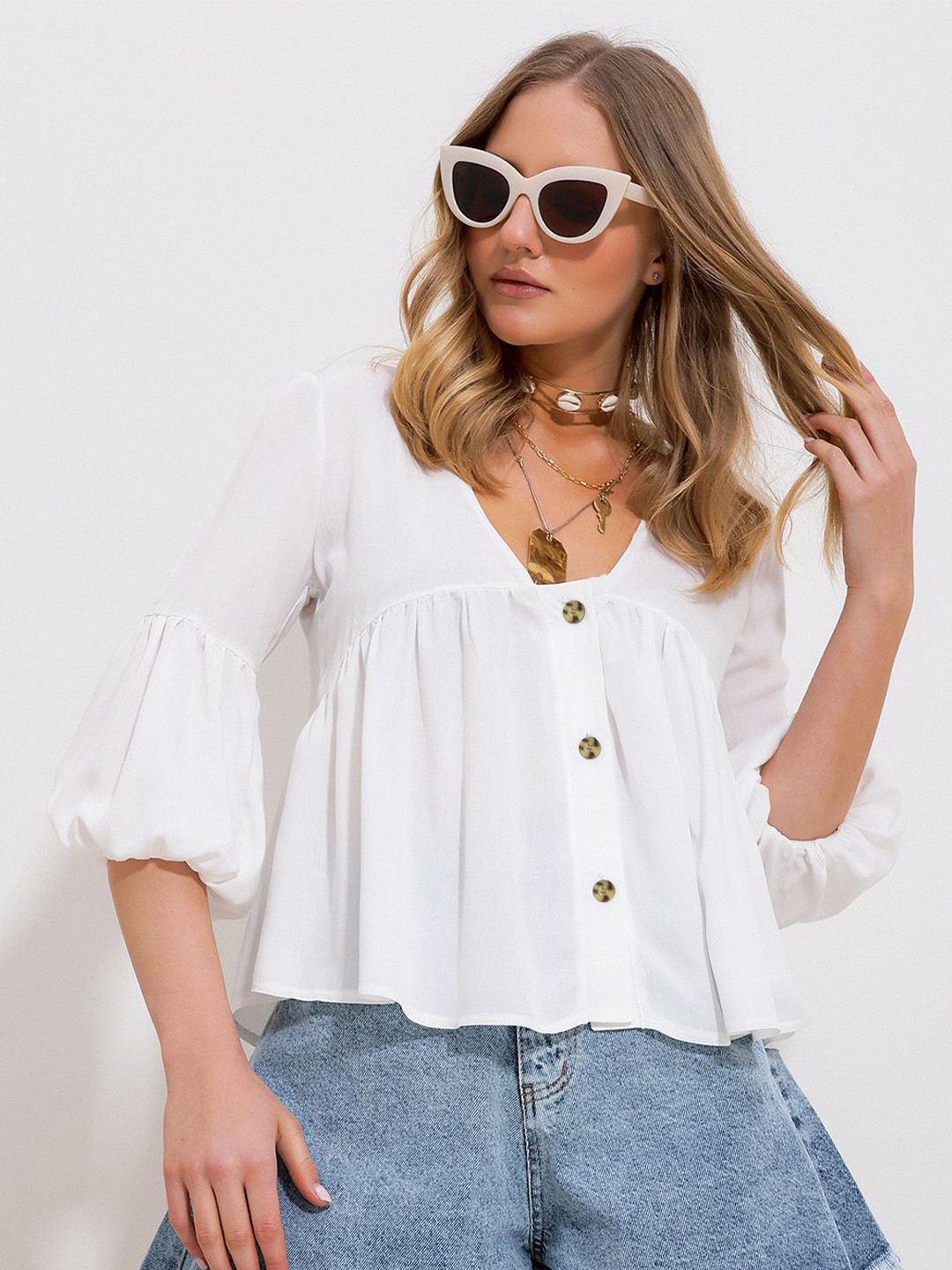 

Trend Alacati stili Bell Sleeve Top, Na