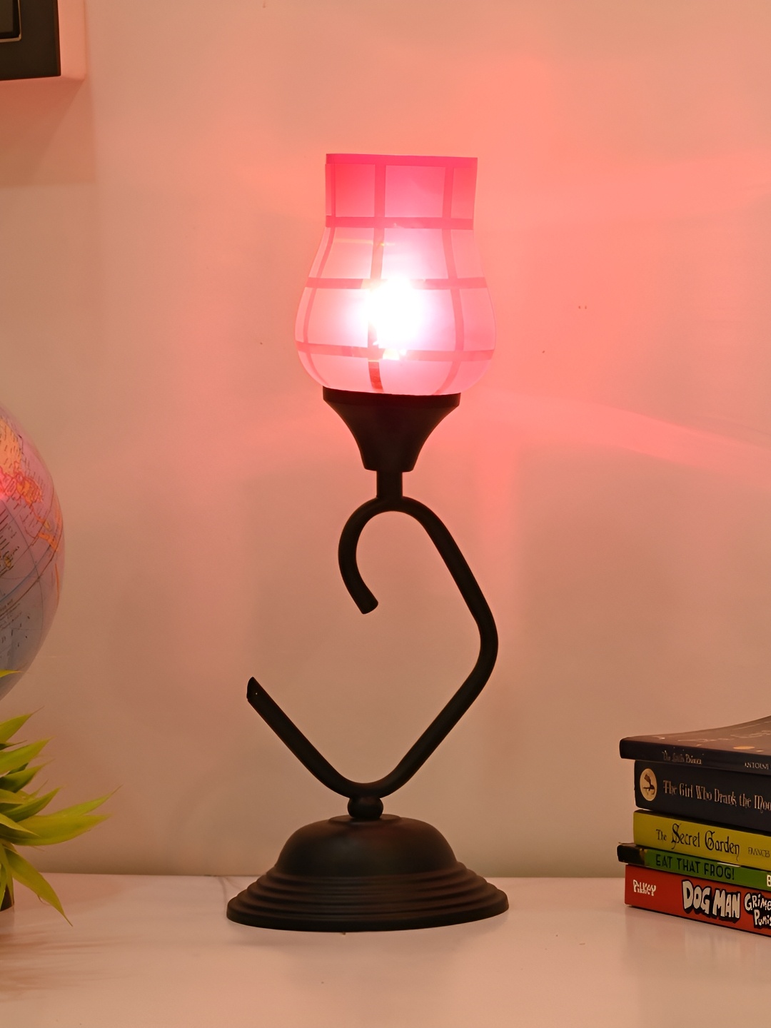 

Afast Pink & Black Textured Traditional Bell Shaped Glass Table Lamp With Adjustable Cord