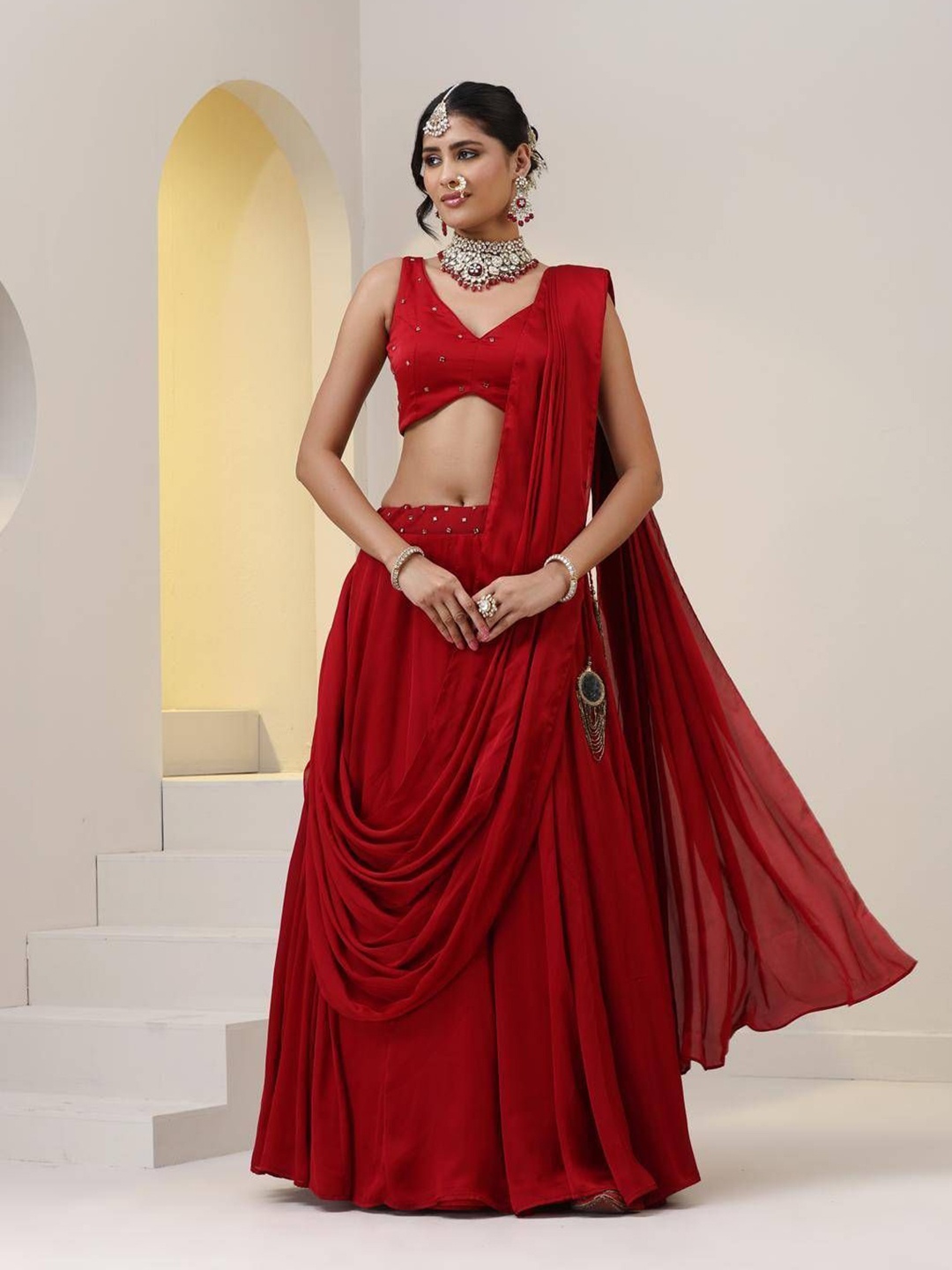 

Swtantra Satin Saree, Red