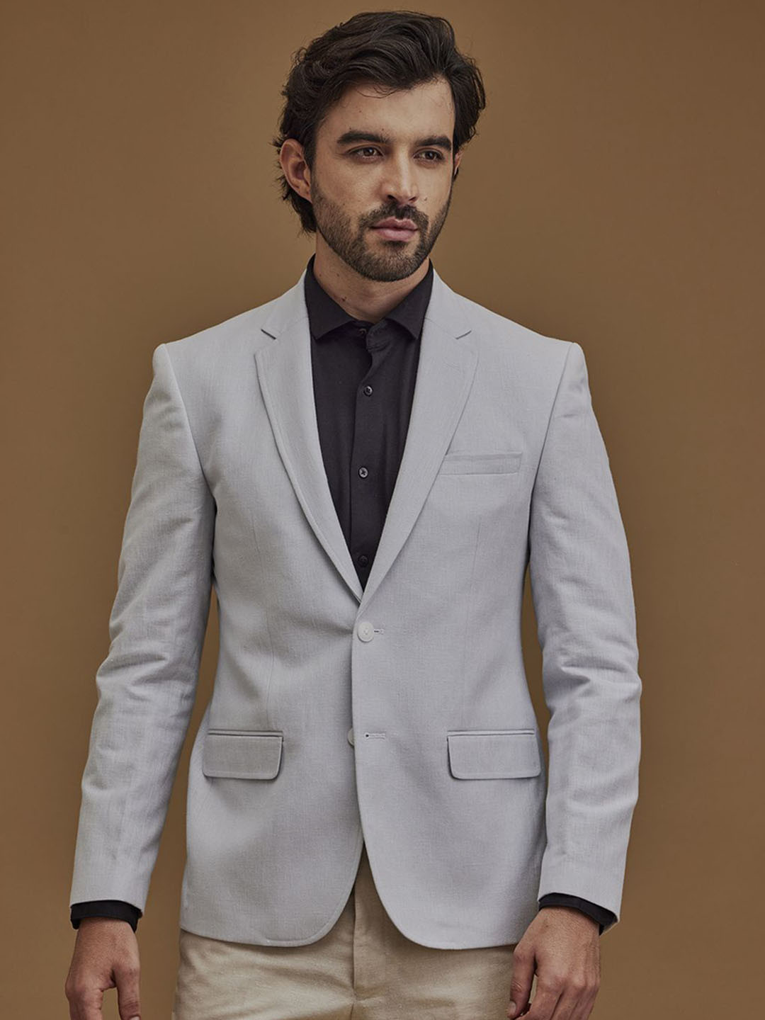 

Neumen Long Sleeve Double Vent Single Breasted Blazers, Grey