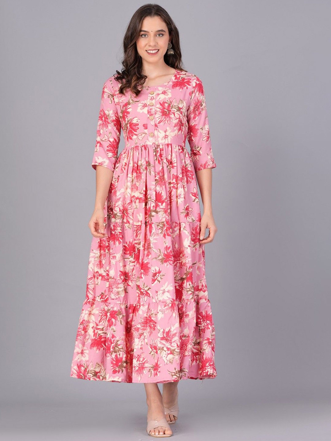 

OKD Empires Floral Printed Fit & Flare Midi Dress, Pink