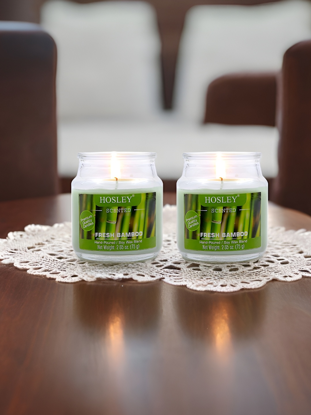 

HOSLEY Green 2 Pieces Fresh Bamboo Scented Jar Candle