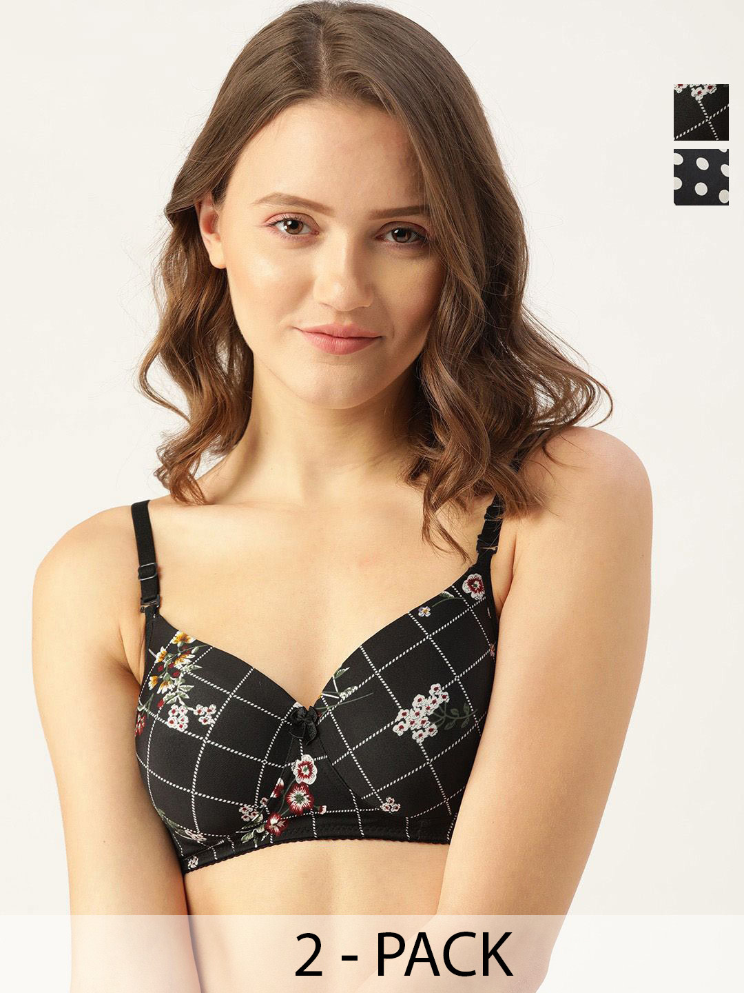 

Lady Lyka Floral Bra Medium Coverage Lightly Padded, Black