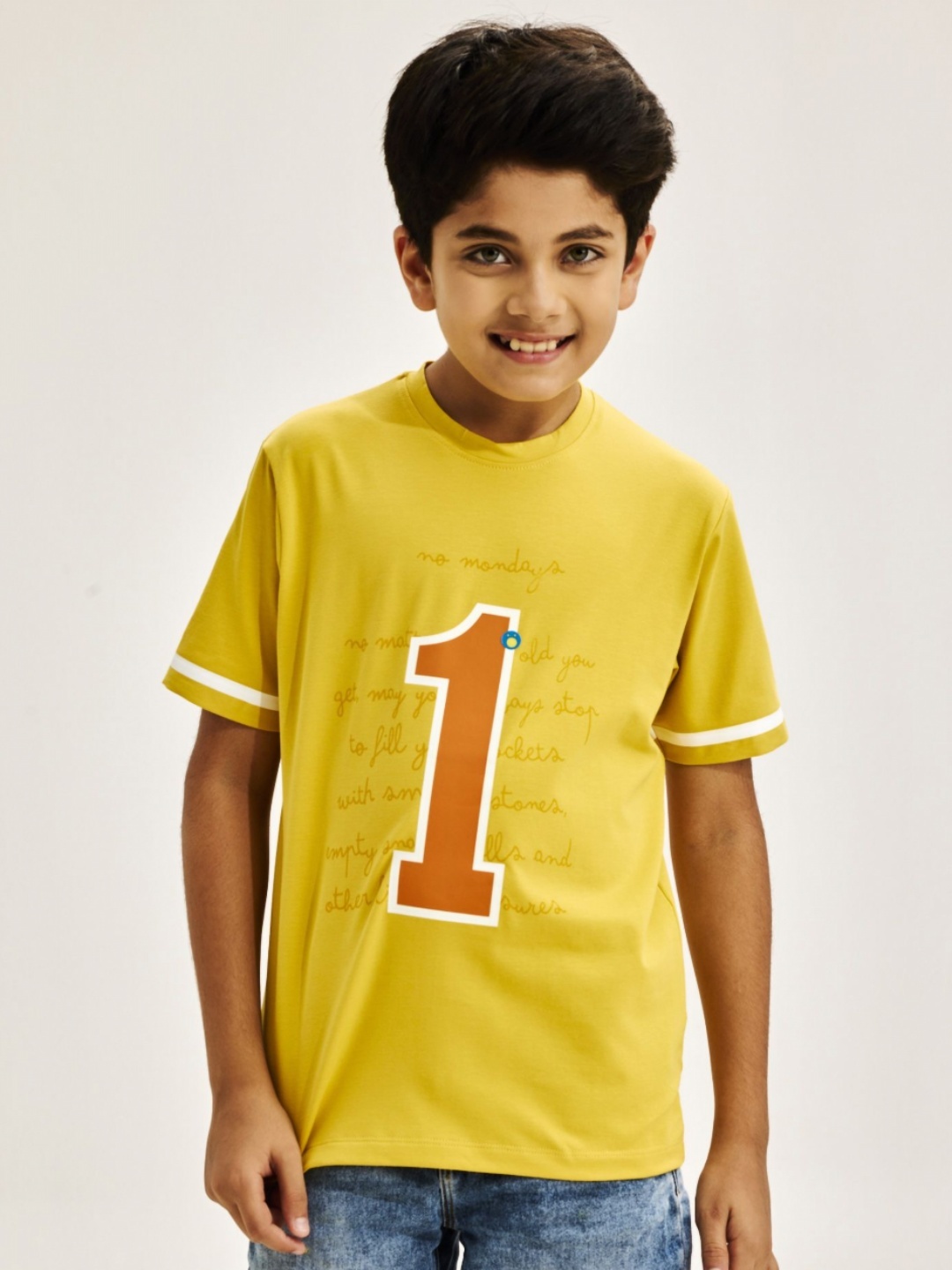

NO MONDAYS Boys Typography Printed Pockets T-shirt, Mustard
