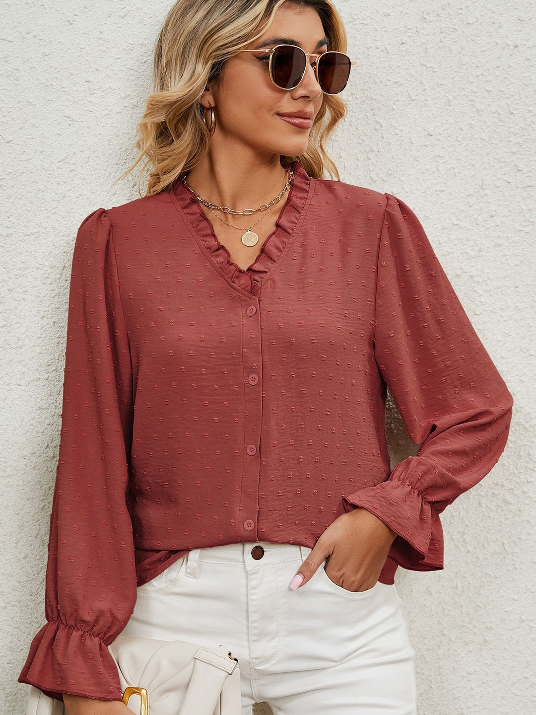 

StyleCast Chiffon Shirt Style Top, Rust