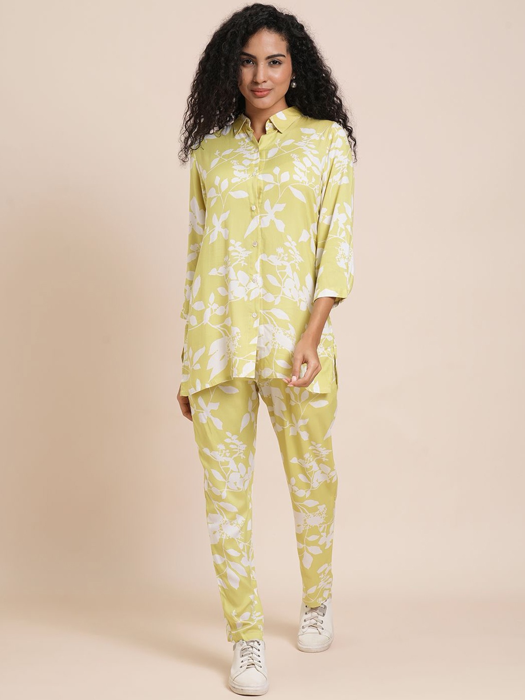 

all about you Floral Printed Shirt With Trousers Co-Ords, Lime green