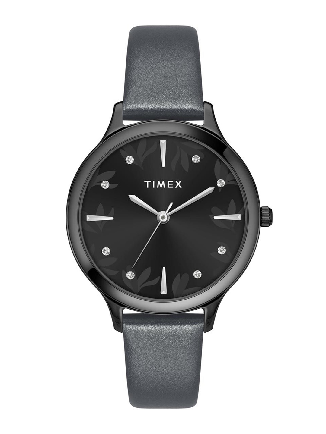 

Timex Women Brass Embellished Dial & Leather Straps Analogue Watch TWTL12109, Black