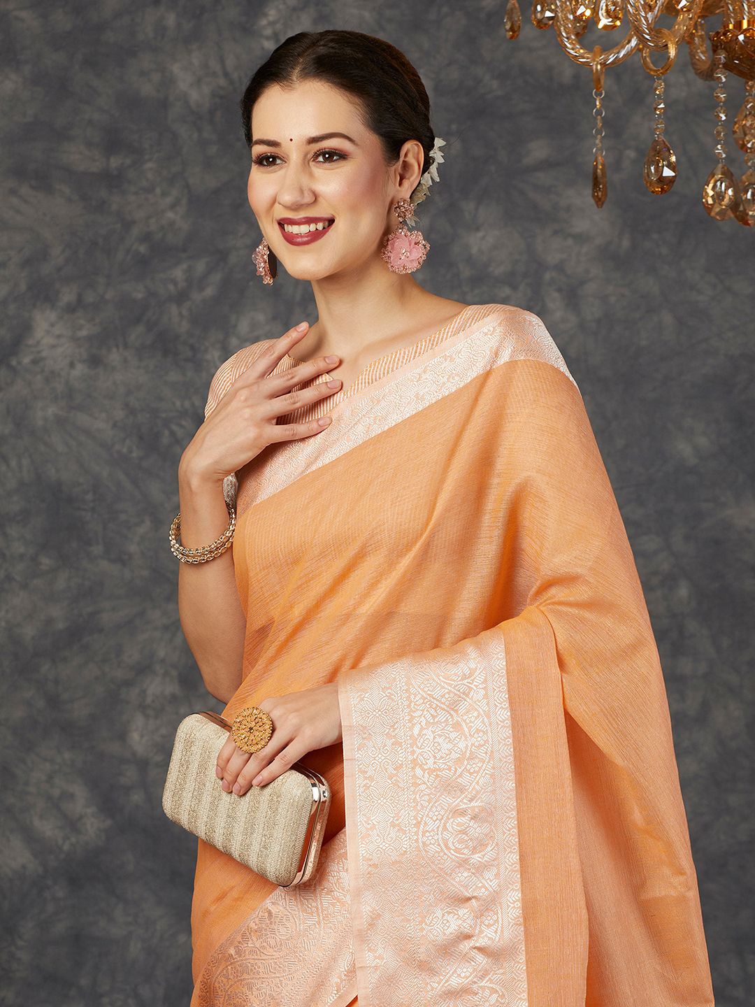 

Satrani Woven Design Pure Cotton Kanjeevaram Saree, Orange