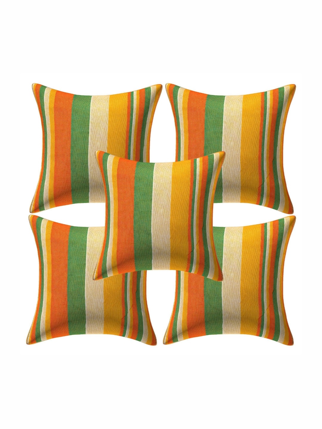 

Creeva Yellow & Orange-Coloured 5 Pieces Striped Cotton Square Cushion Covers