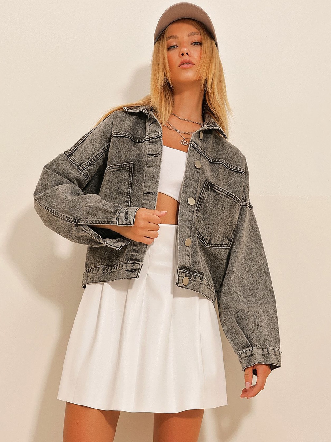 

Trend Alacati stili Women Washed Crop Tailored Jacket, Na