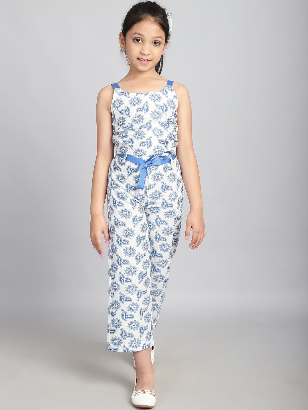 

Baawri Girls Printed Sleeveless Pure Cotton Top With Trouser, Blue