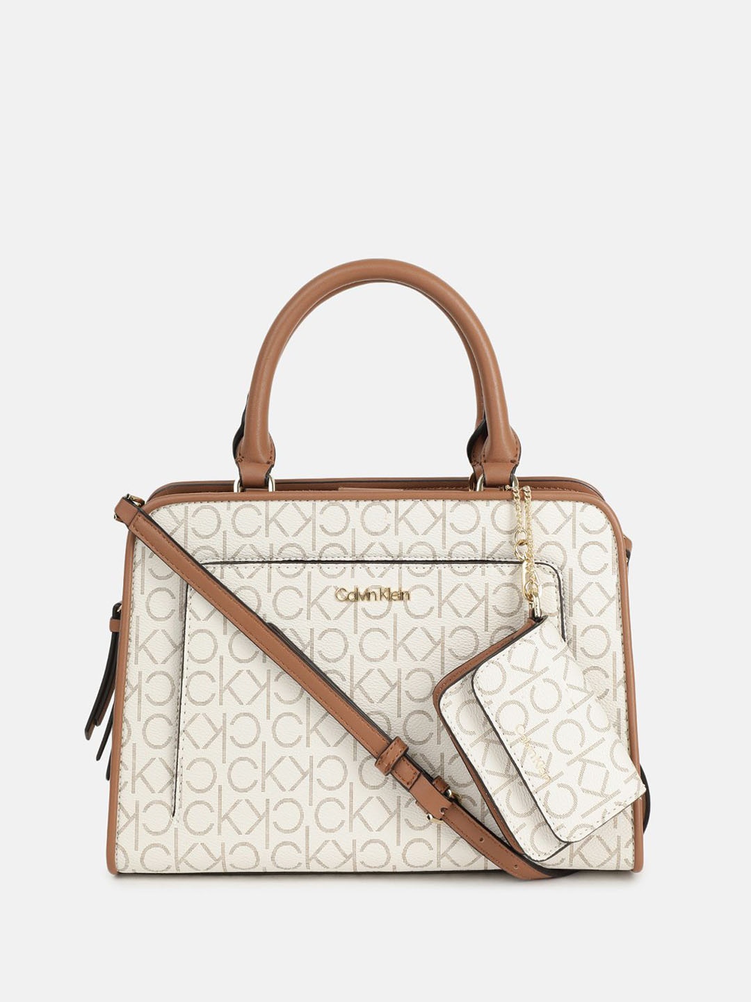 

Calvin Klein Jeans PU Structured Hobo Bag with Cut Work, Off white