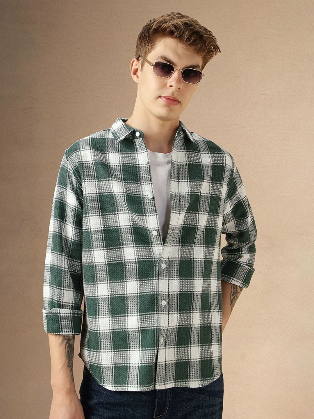

Dennis Lingo Smart Relaxed Fit Tartan Checked Waffle Casual Shirt, Green