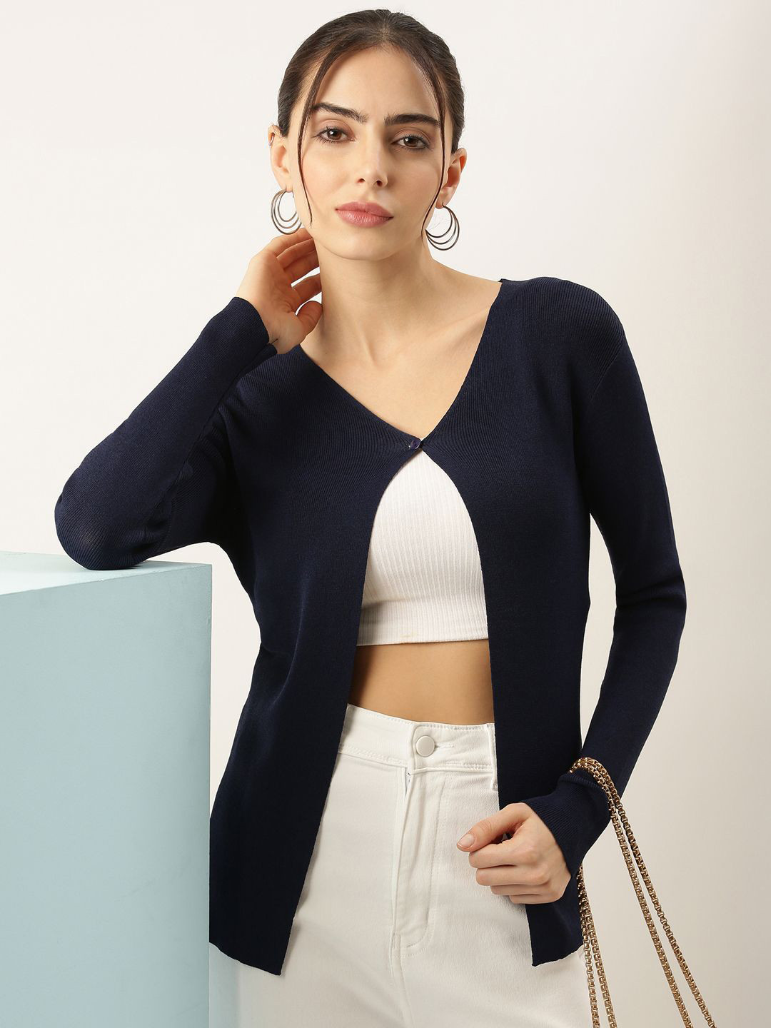 

SHOWOFF Long Sleeves Button Shrug, Navy blue