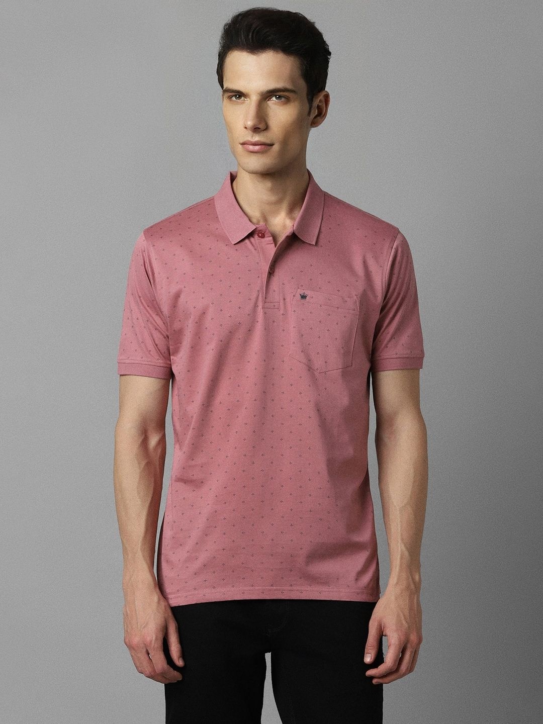 

Louis Philippe Men Printed Polo Collar Pockets T-shirt, Pink