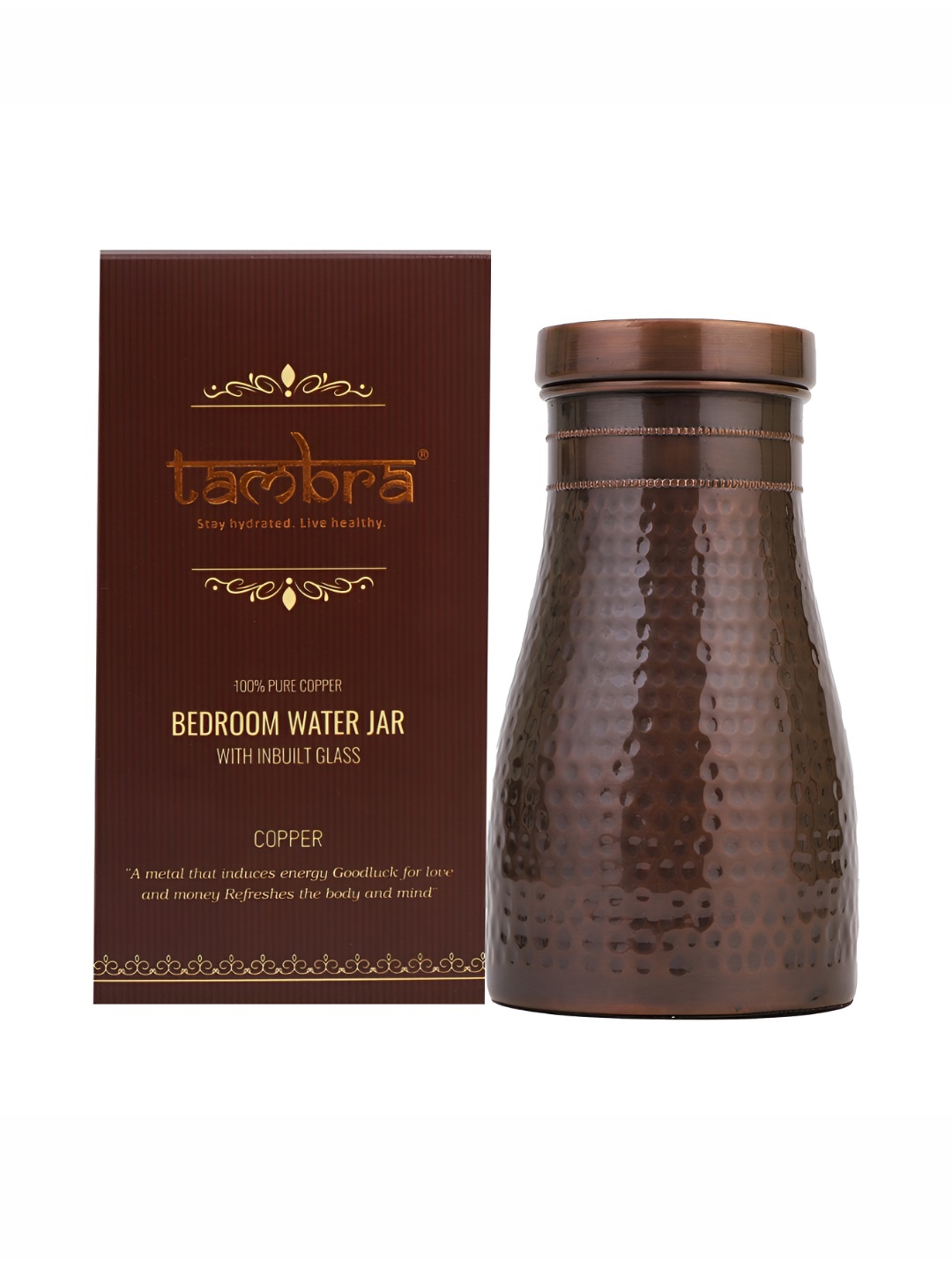 

Tambra Rarity Brown Hammered Textured Copper Water Bottle 1200 ML