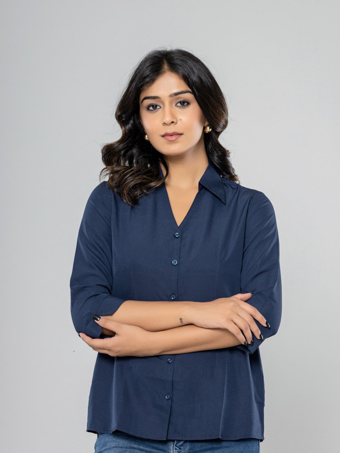 

Aanys Culture Women Classic Opaque Formal Shirt, Navy blue