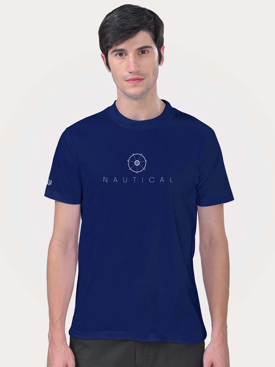 

Aero Armour Unisex Typography Printed Extended Sleeves T-shirt, Navy blue