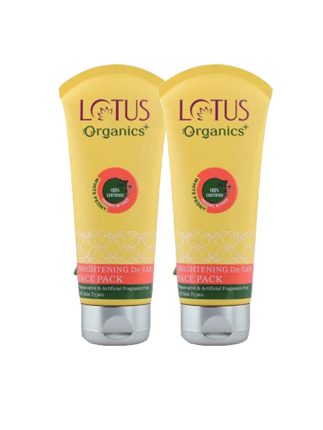 

Lotus Organics+ Set Of 2 White Peony Brightening De-Tan Face Pack-100g Each, Yellow