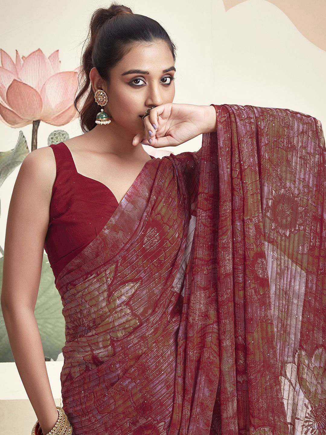 

Mitera Floral Pure Georgette Saree, Maroon