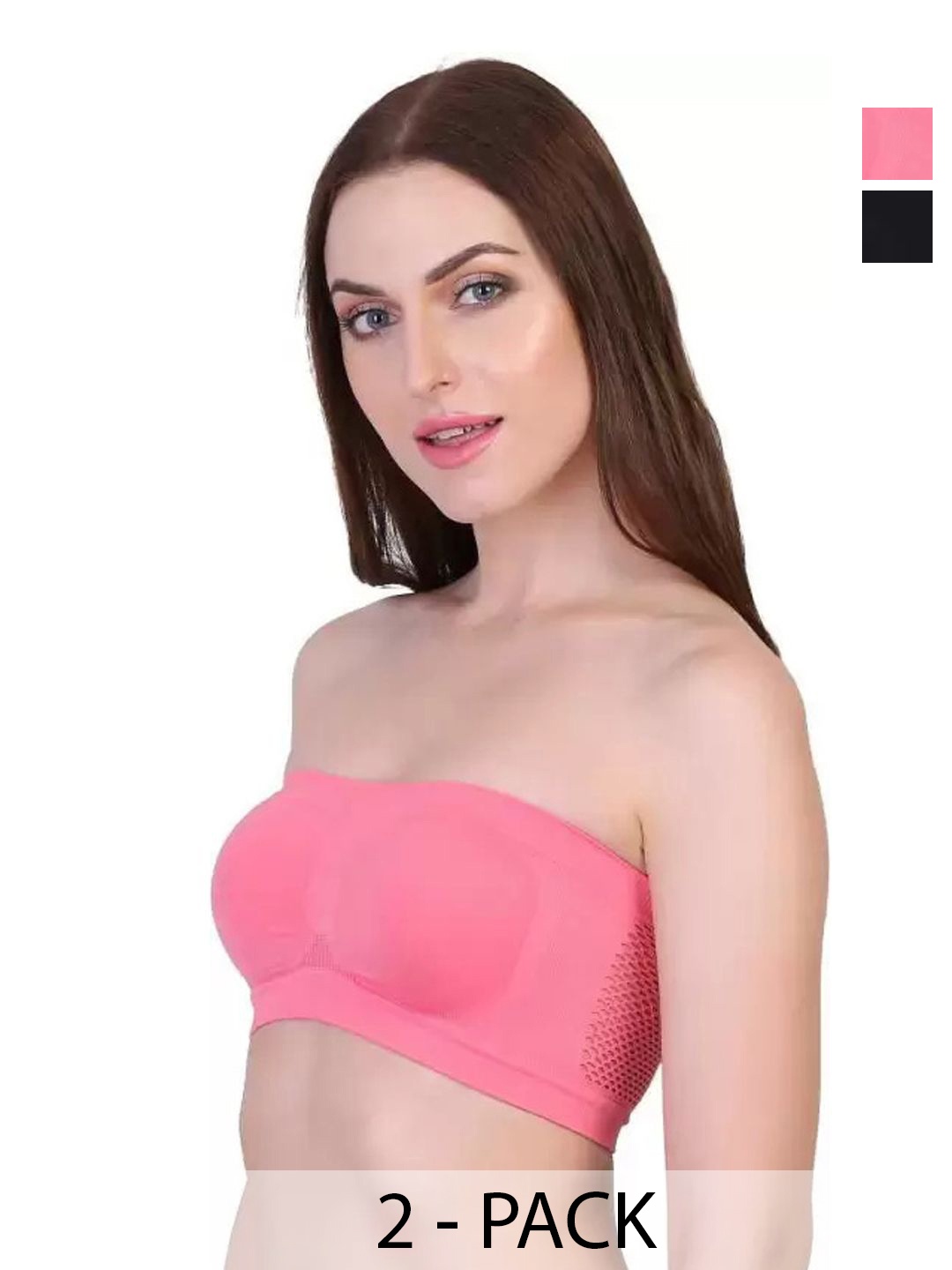 

INDIROCKS Pack Of 2 Non-Wired Full Coverage Strapless Non Padded Stretchable Tube Bra, Pink