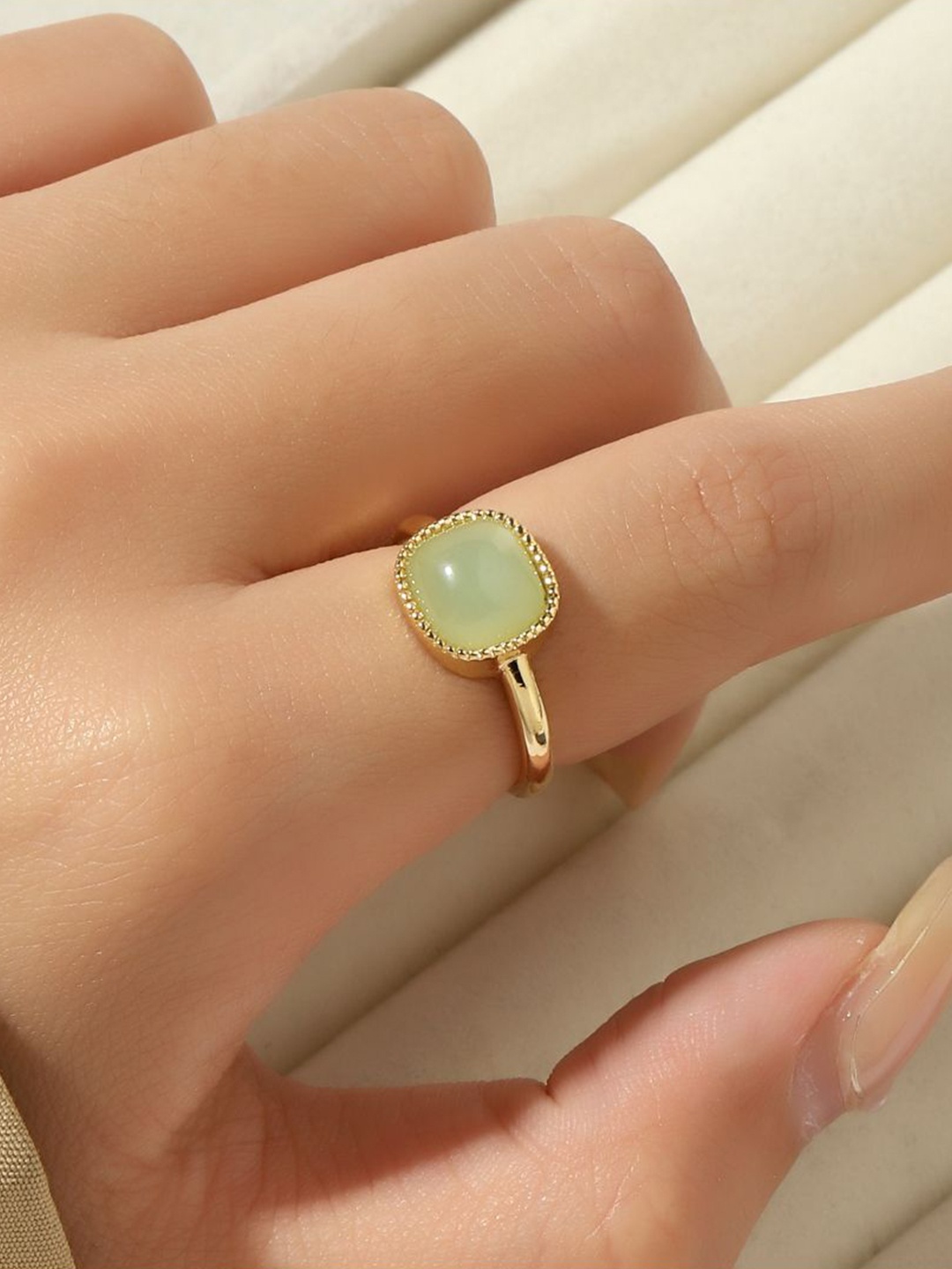 

SALTY 14KT Gold Plated & Stone Studded Adjustable Finger Ring
