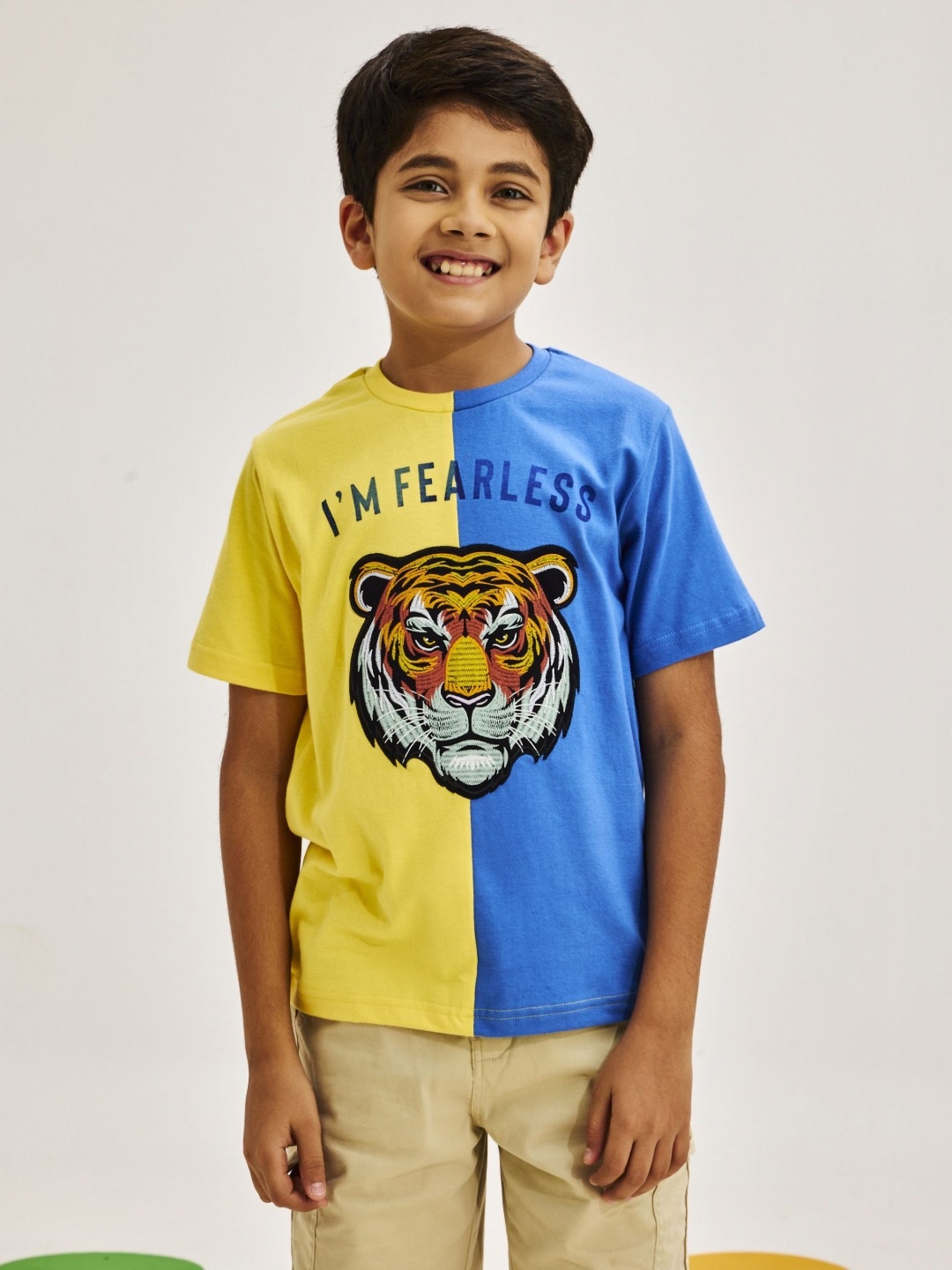 

NO MONDAYS Boys Typography Colourblocked Pure Cotton Pockets T-shirt, Yellow