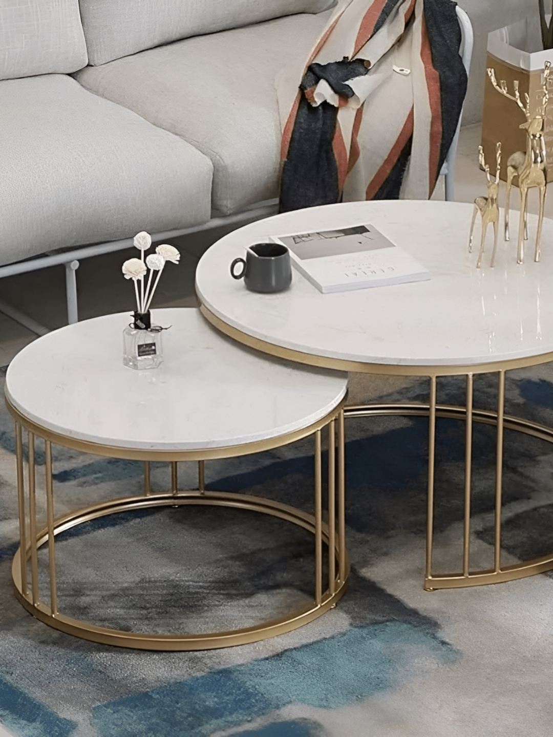 

Wooden Twist White and GoldToned 2 Pieces Round Coffee Table