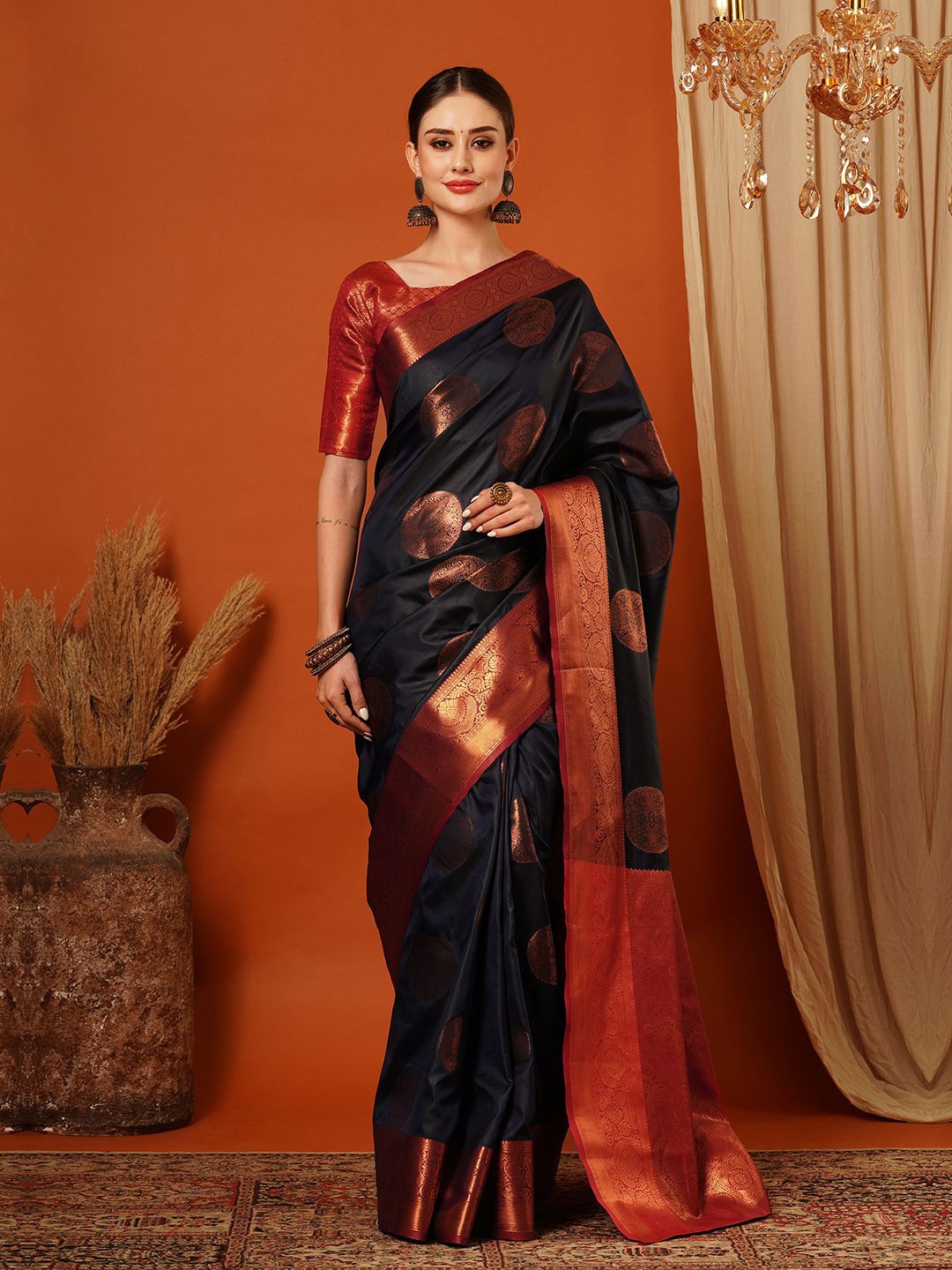 

KALINI Woven Design Zari Pure Silk Banarasi Saree, Navy blue