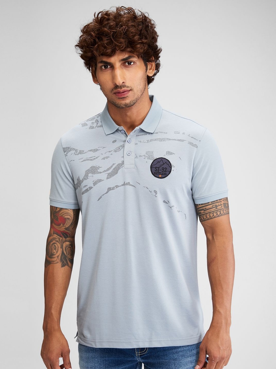 

SPYKAR Men Polo Collar Applique Slim Fit T-shirt, Grey
