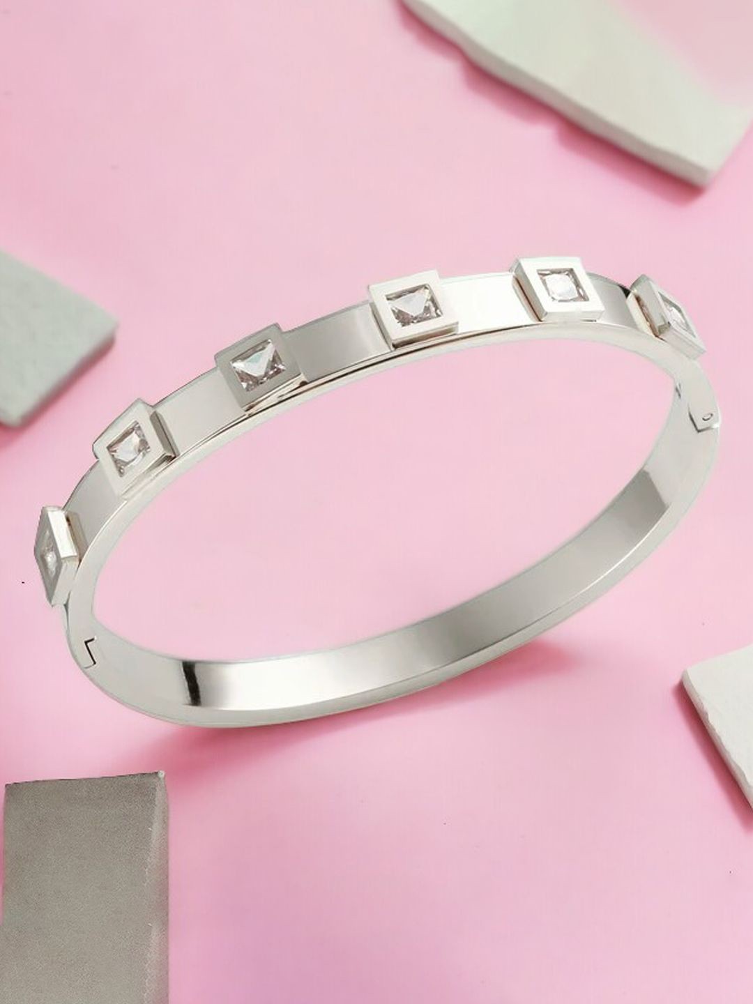 

Jewels Galaxy Women Crystals Silver-Plated Bangle-Style Bracelet