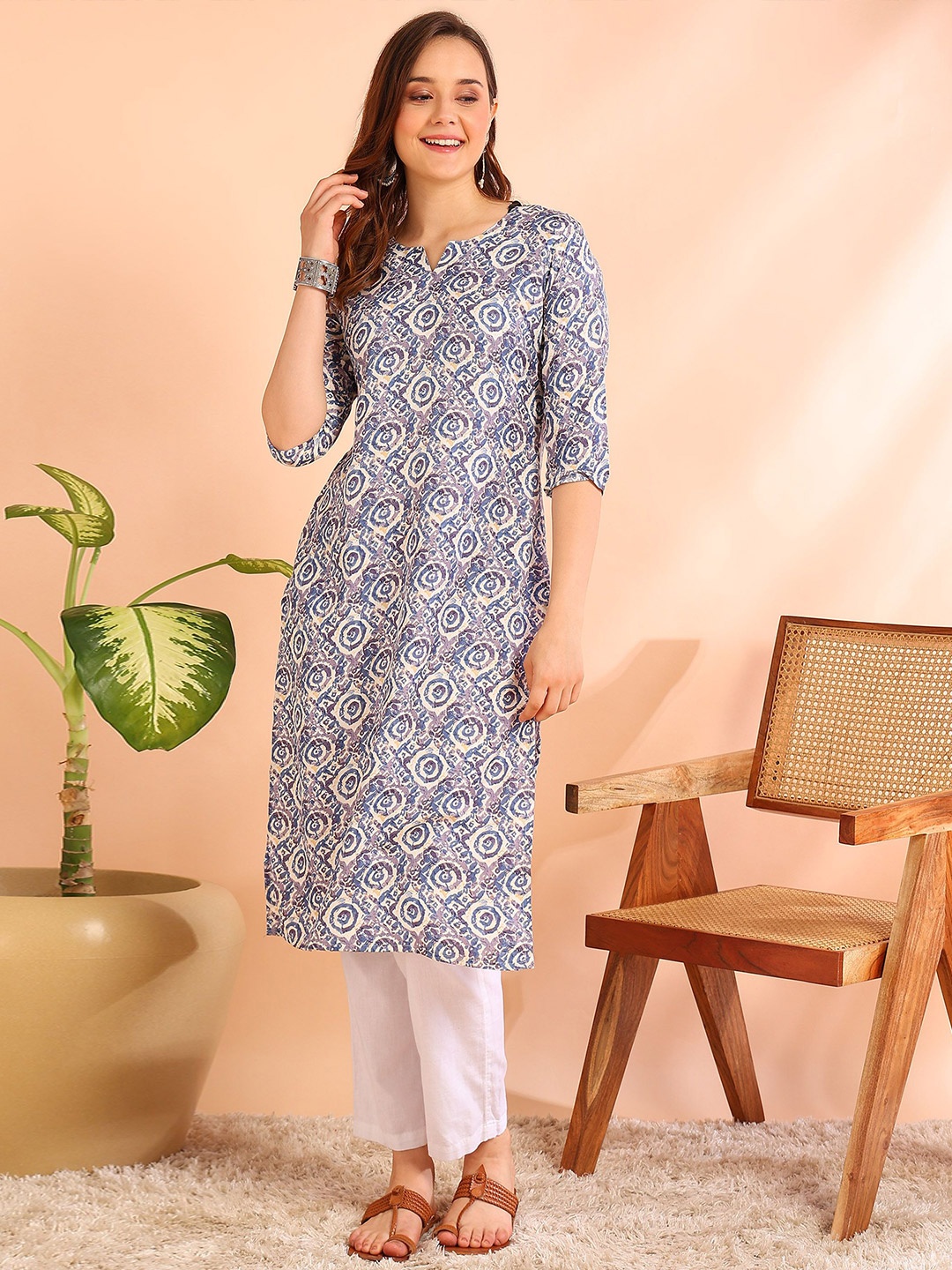 

DSK STUDIO Printed Straight Kurta, Blue