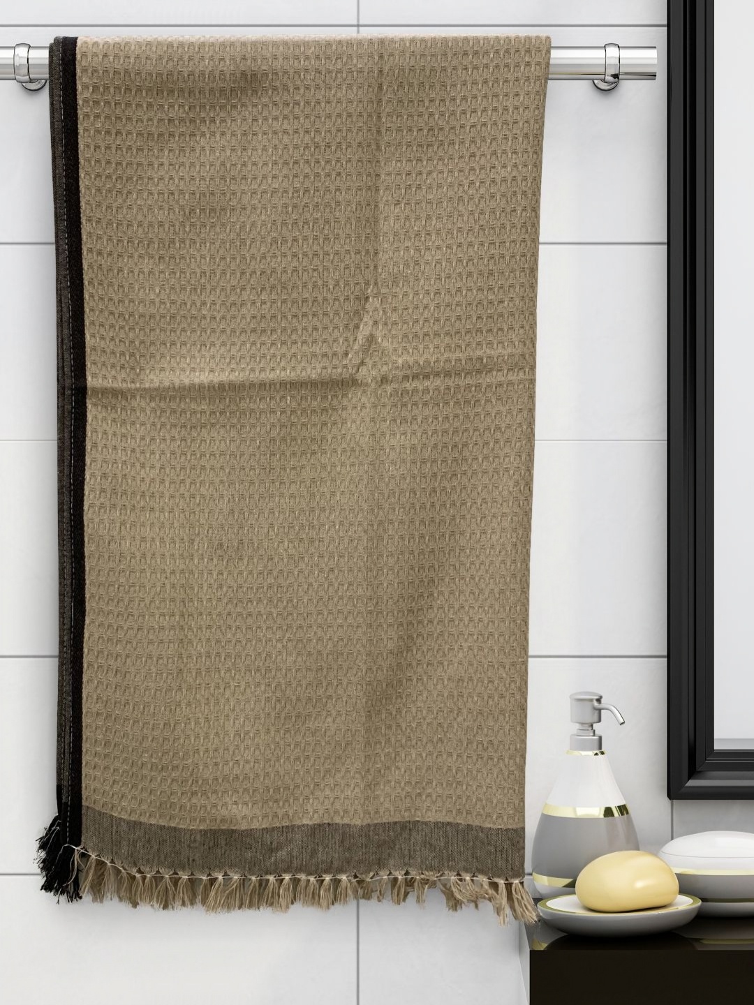 

Aura Beige & Brown Self Design Cotton 210 GSM Bath Towel