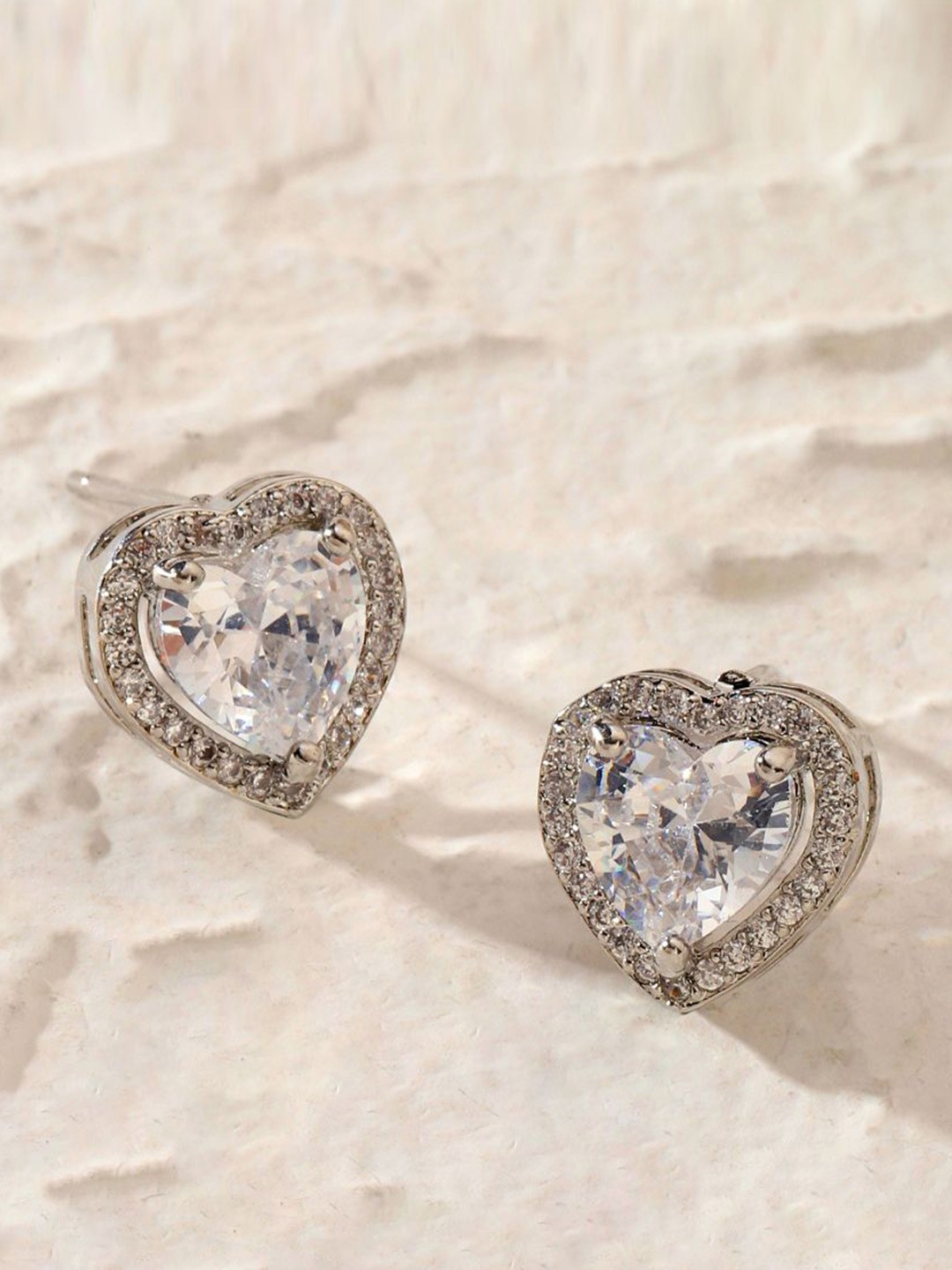 

SALTY Medora Gold-Plated Contemporary Crystal Heart Studs, Silver