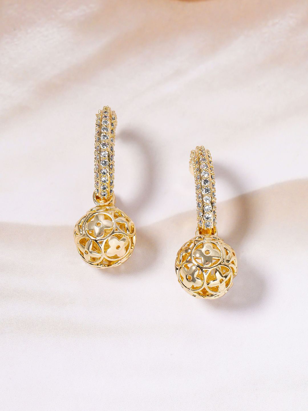 

Rubans18K Gold-Plated Demi-Fine Cubic Zicronia Studded Open Hoop Earrings
