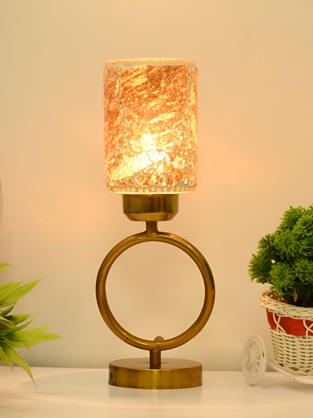 

Afast Orange & White Textured Traditional Cylindrical Glass Table Lamp