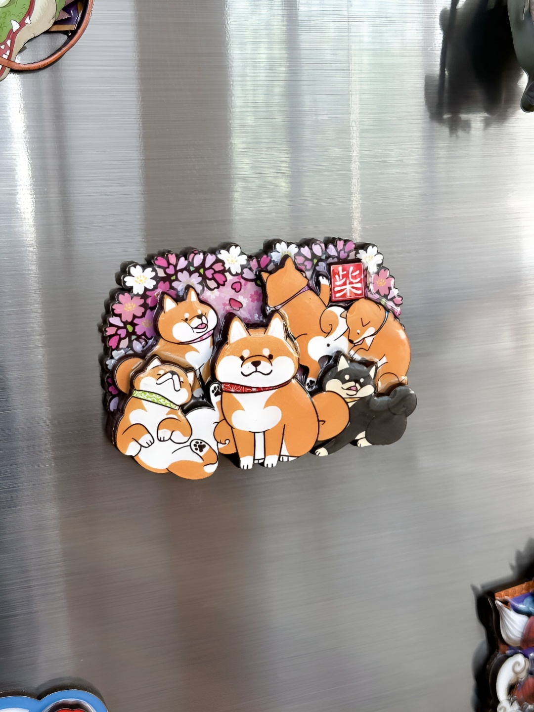 

COMICSENSE Orange-Colored & Pink Printed Kawaii Shiba Fridge Magnet