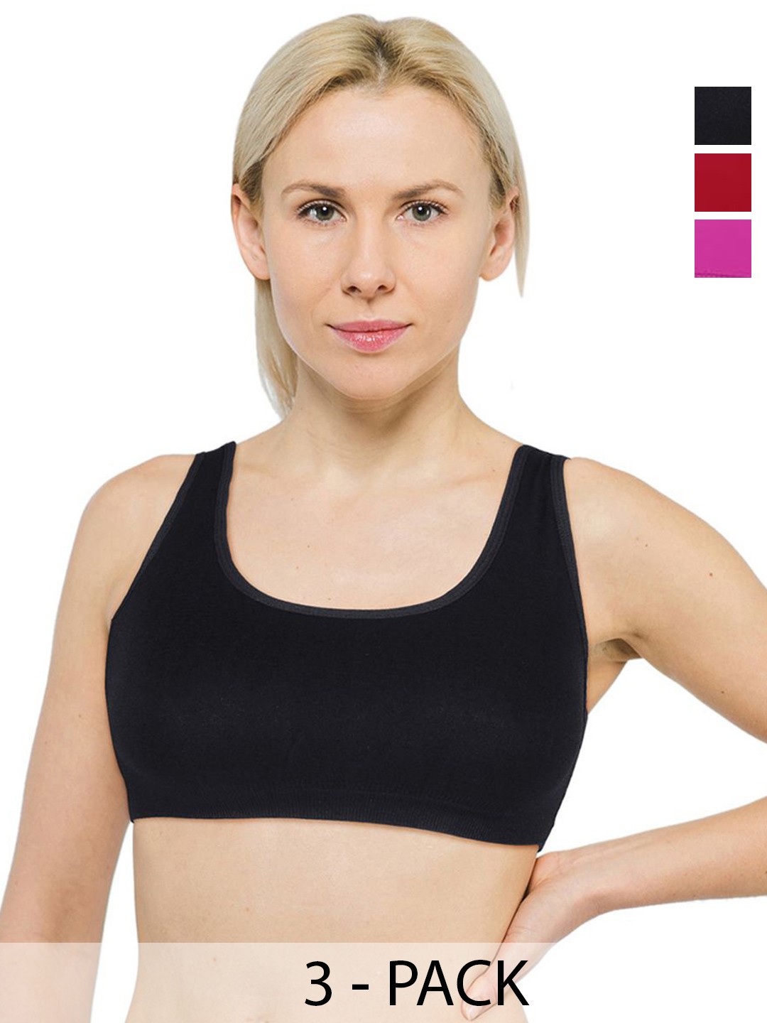 

INDIROCKS Pack Of 3 Non Padded Non-Wired Full Coverge Sports Bra, Black