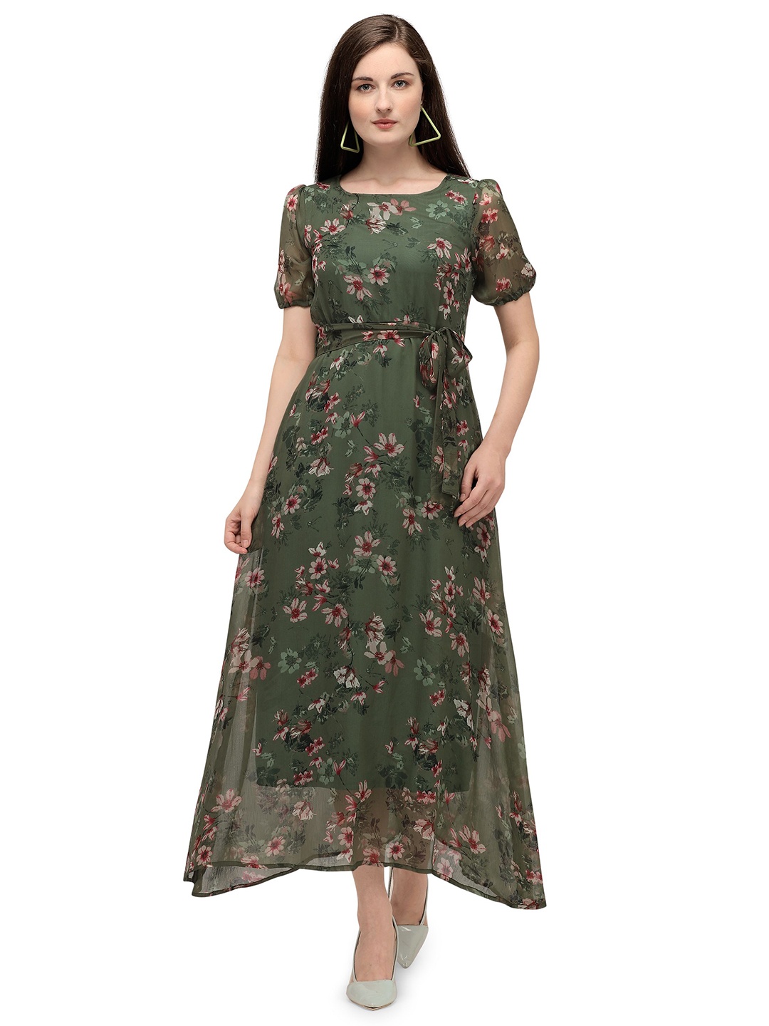 

Murcia Floral Printed A-Line Maxi Dress, Green