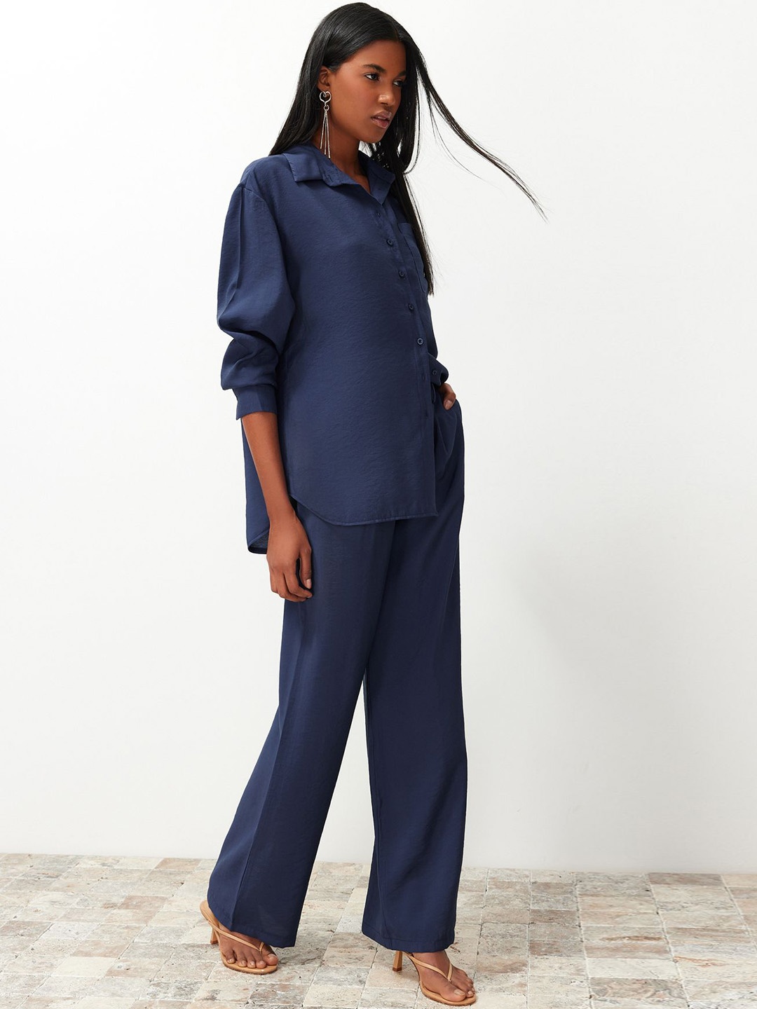 

Trendyol Long Sleeves Shirt With Trousers, Navy blue