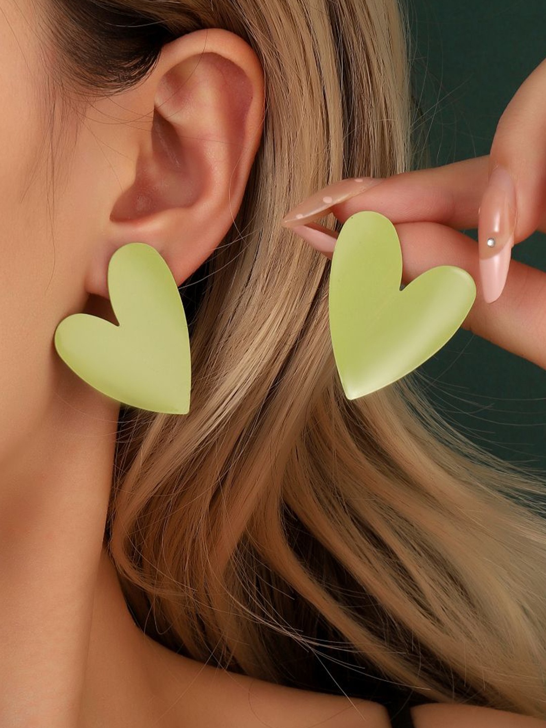 

SALTY Heart Shaped Oversized Studs, Green