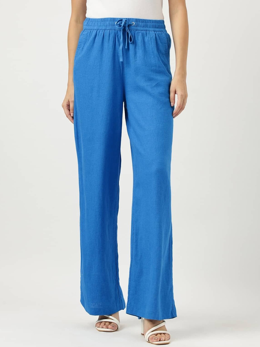 

Marks & Spencer Women Straight Fit High-Rise Trousers, Blue