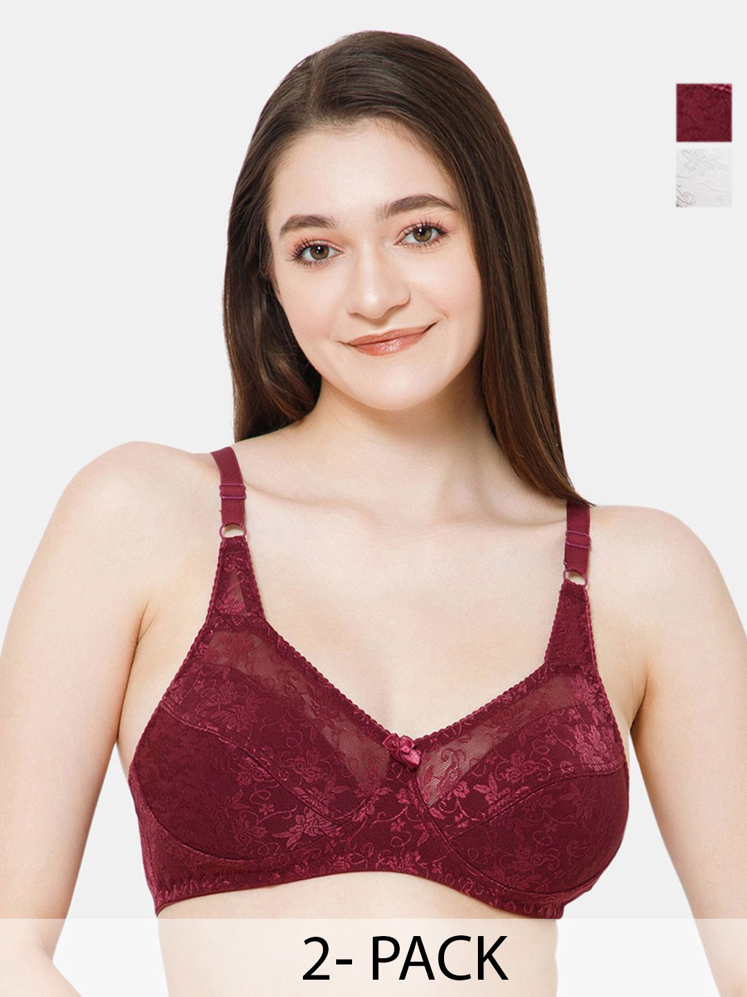 

Lady Lyka Floral Pack of 2 Bra Medium Coverage, Purple