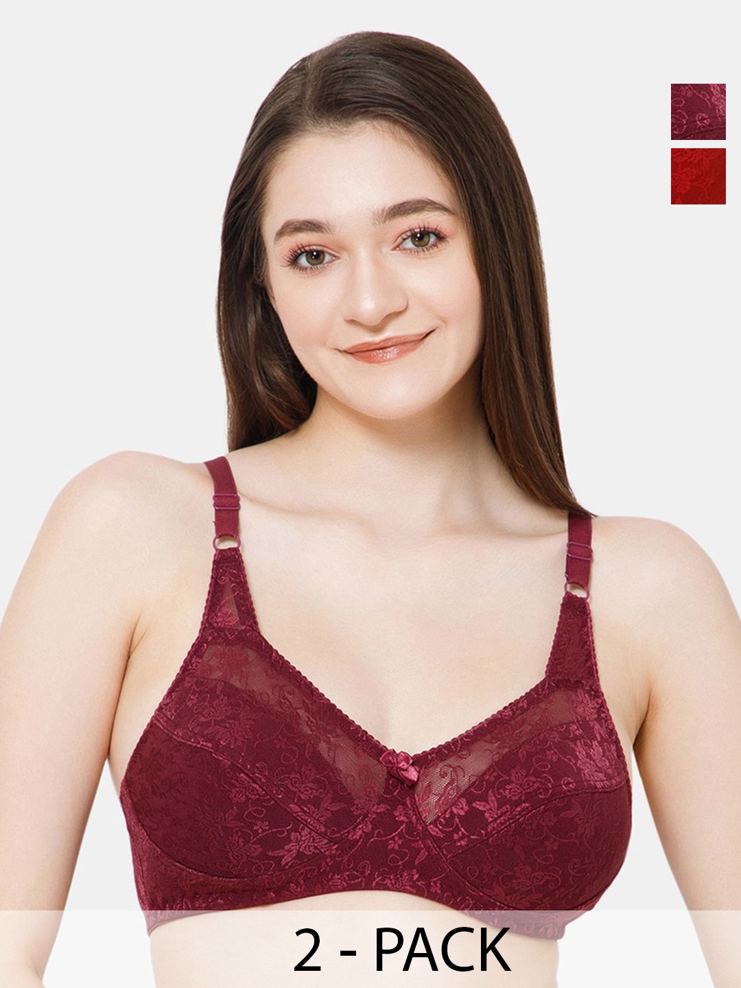 

Lady Lyka Floral Pack of 2 Bra Medium Coverage, Maroon