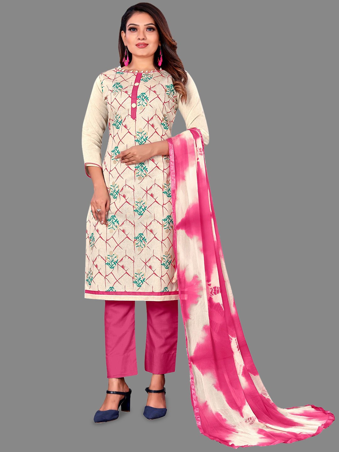 

Aika Embroidered Pure Cotton Unstitched Dress Material, Pink