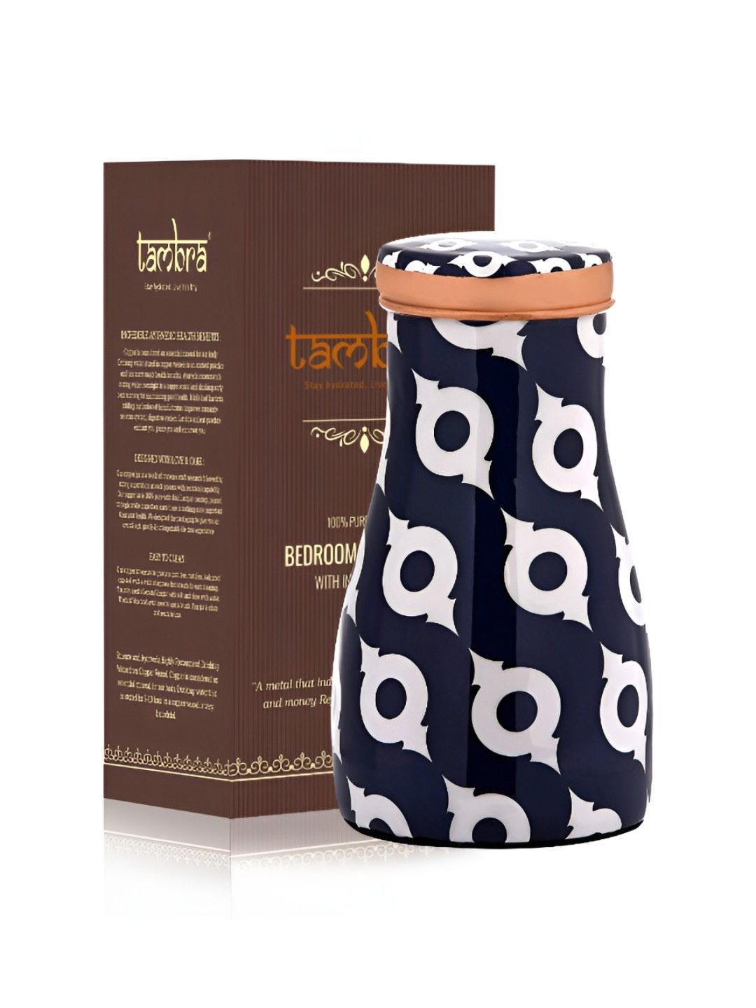 

Tambra White & Blue Geometric Printed Copper Water Bottle 1200 ML