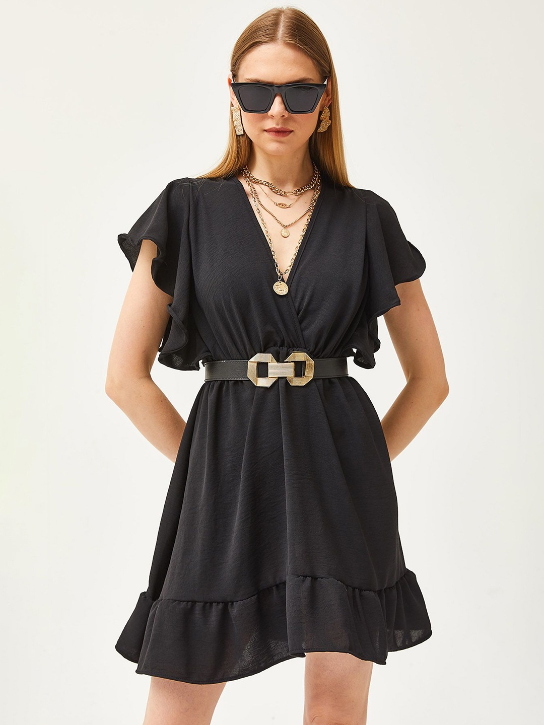 

Olalook Flutter Sleeve Fit & Flare women Dress, Black