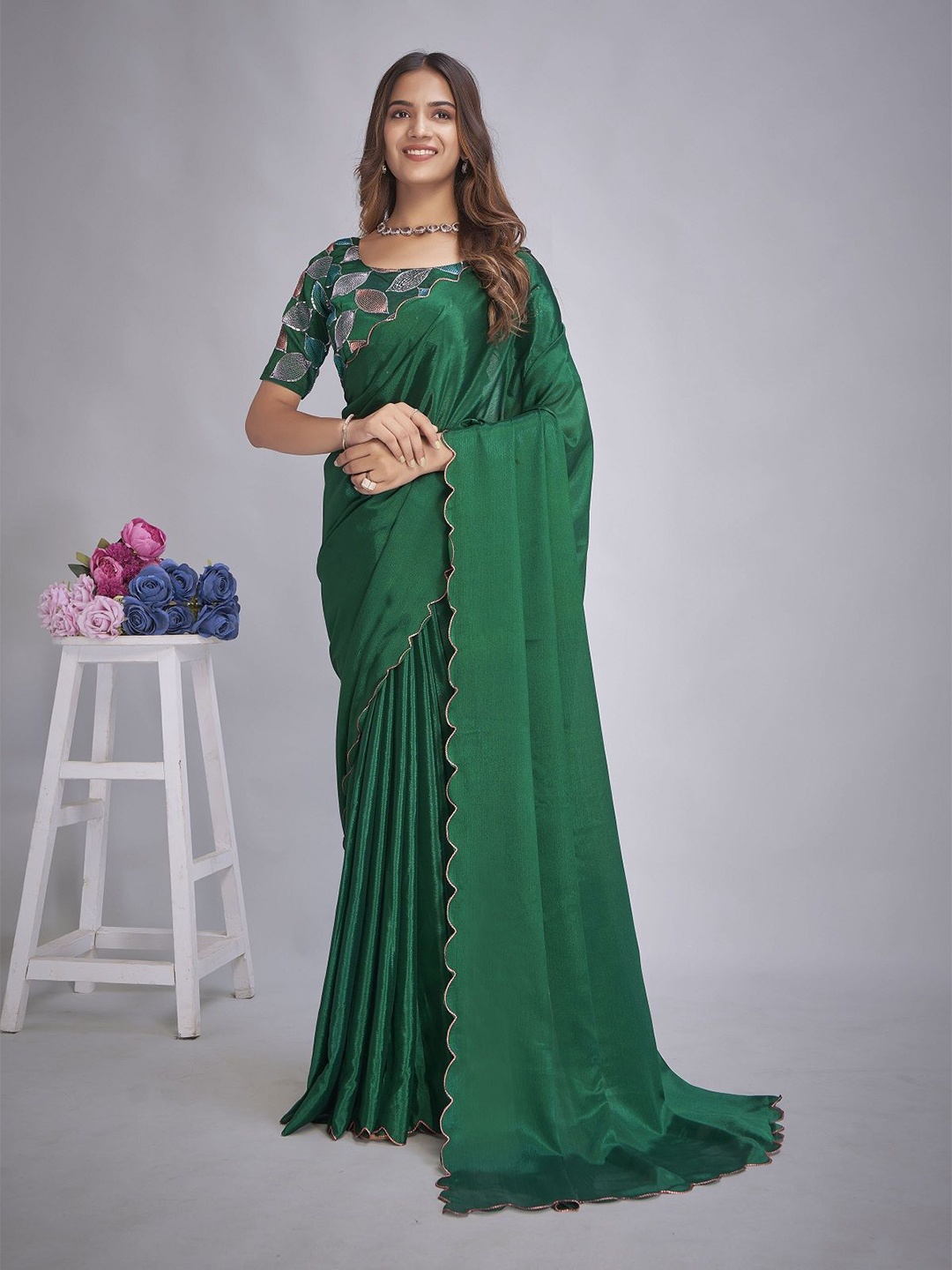 

Aika Pure Chiffon Saree, Green