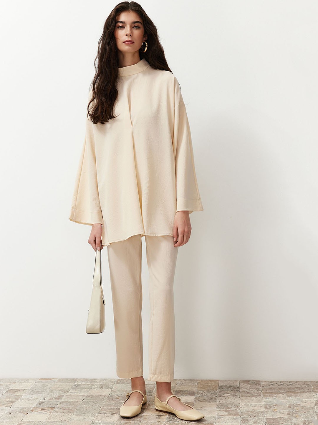 

Trendyol Hign Neck Top & Trousers, Beige